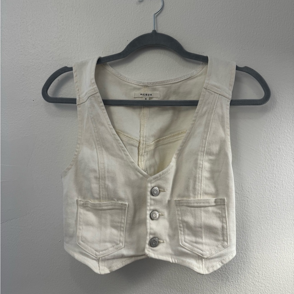 PacSun white denim cropped vest